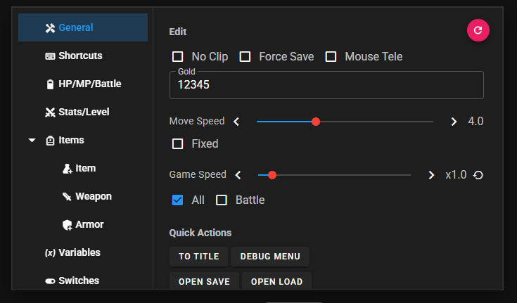 Features | RPG Maker MV/MZ Cheat UI
