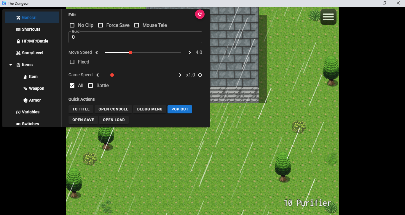 RPG Maker Cheat UI overlay preview